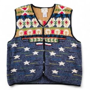 Vintage '98 Susan Bristol Hand Knit Sweater Vest L Cabincore Cottagecore Preppy